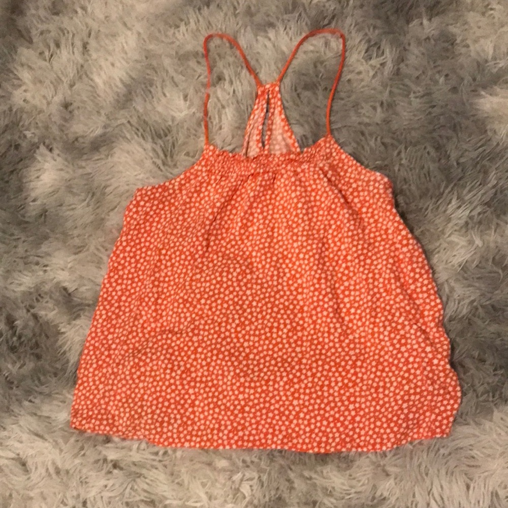 Orange Floral Tank Top, Slit Back, Small